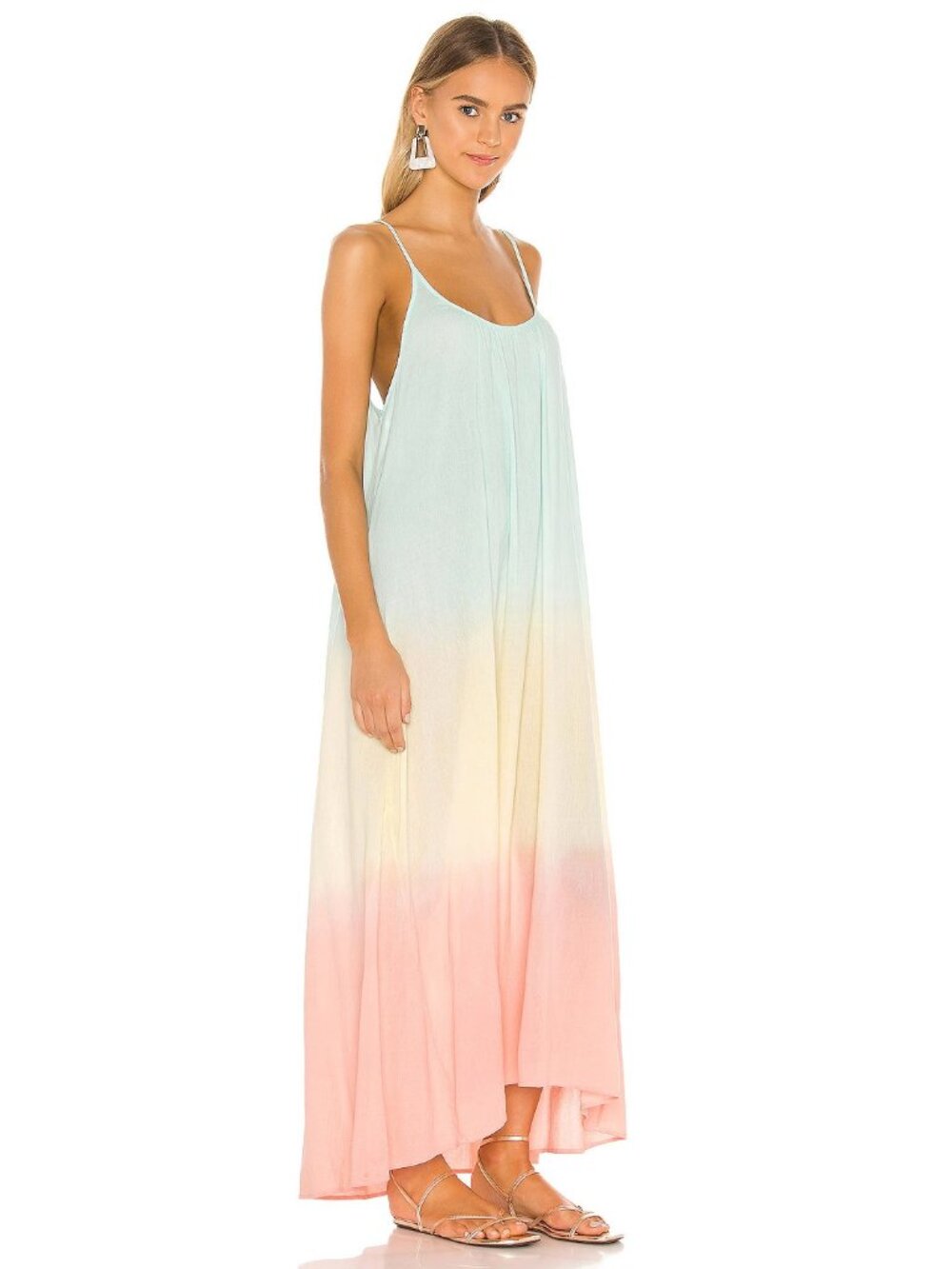 NWT 9 Seed Tulum Core Cotton Maxi in Ombre Aquarius Tie Dye Cover-up Dress O/S
